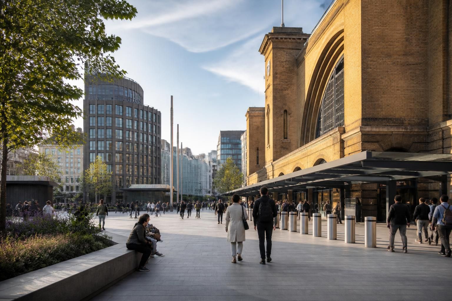 King's Cross district with modern architecture and open public space.