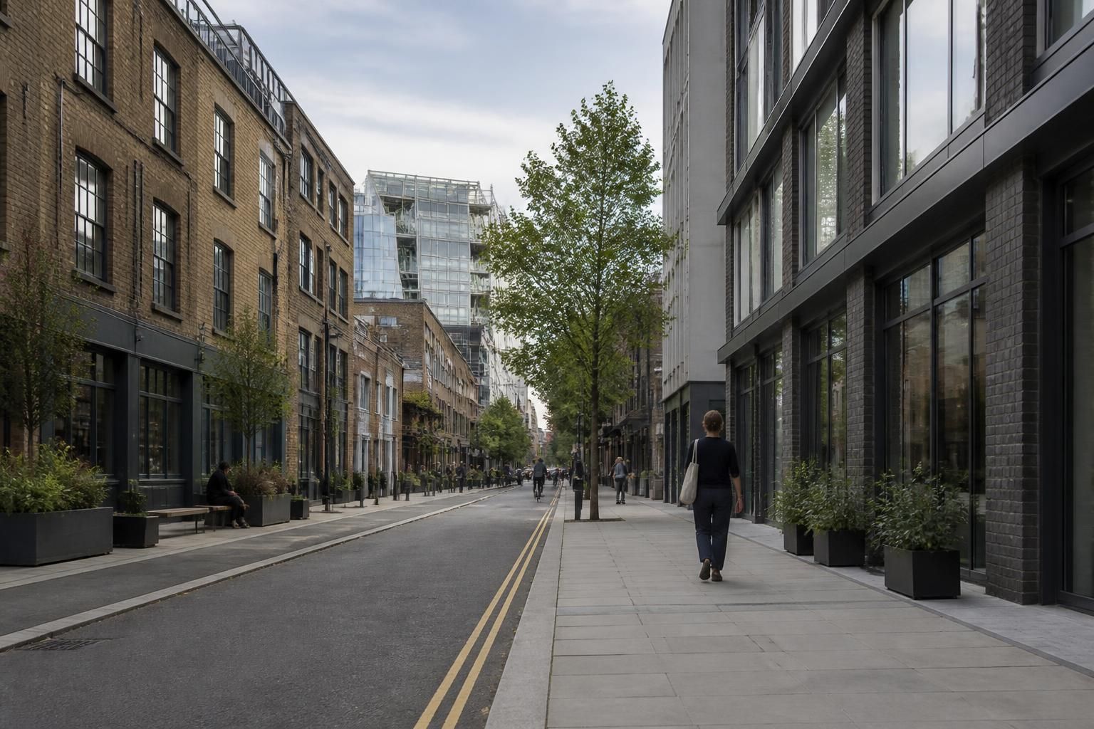 Shoreditch creative district with contemporary urban atmosphere.