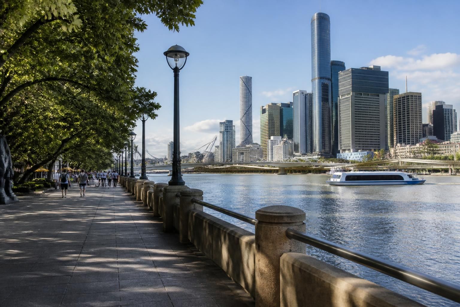 Southbank riverside with modern promenade architecture.