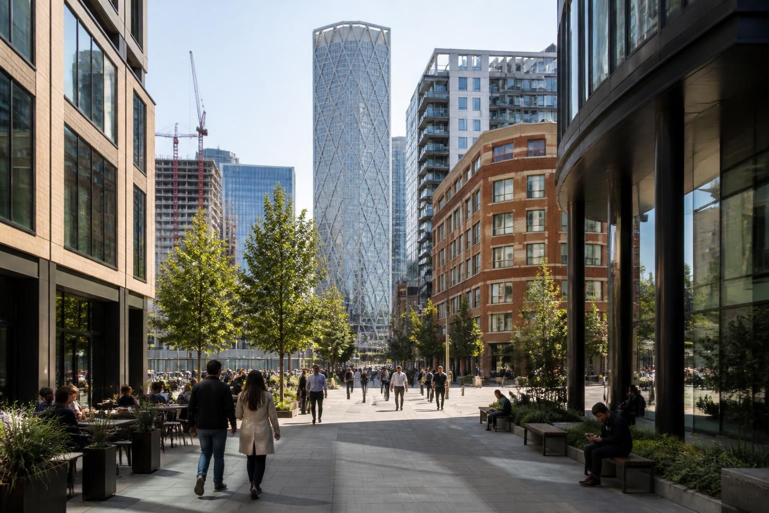 Tower Hamlets commercial district with modern buildings.